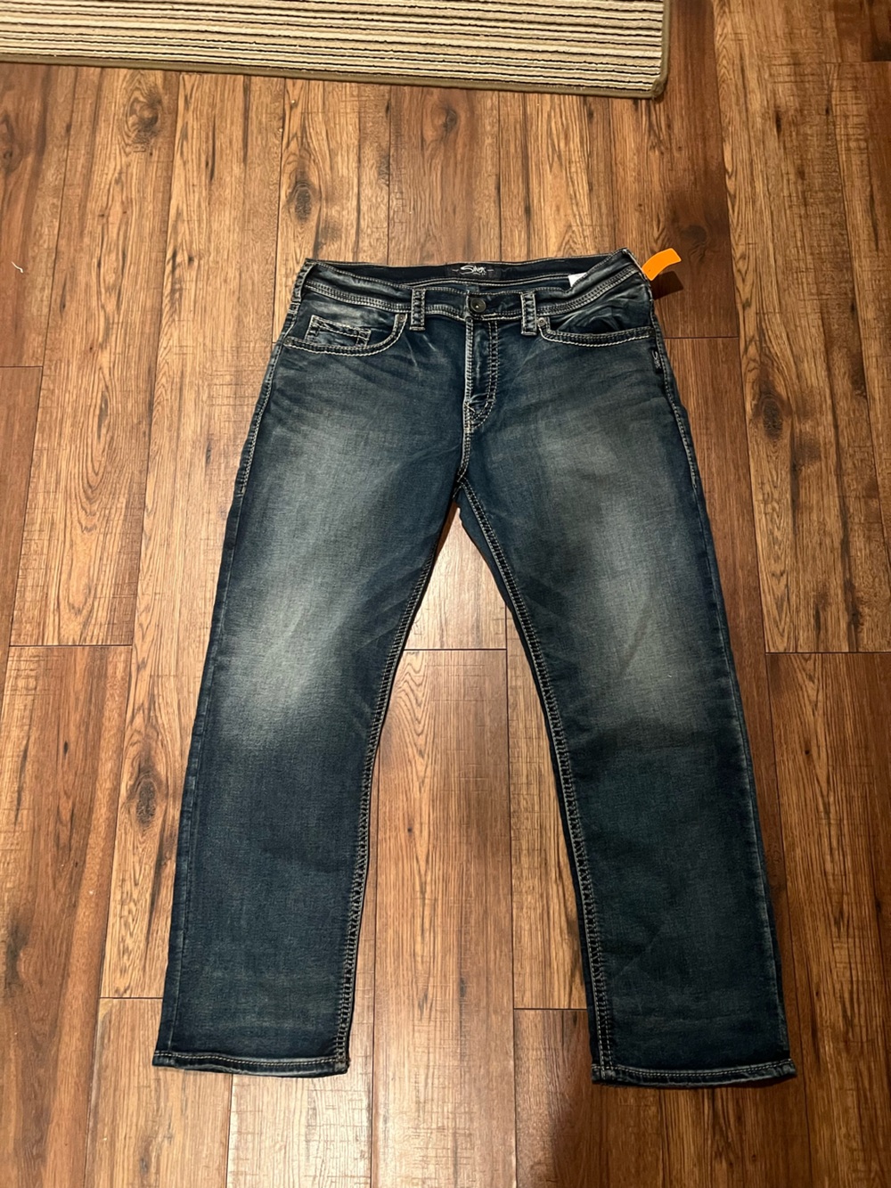 Men's Dark Wash Blue Jeans - Casual Stretch Denim